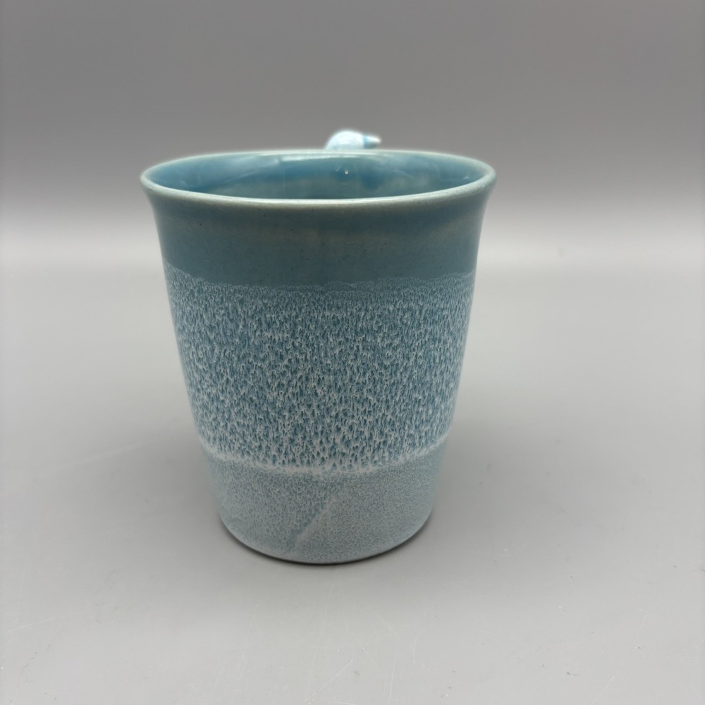 Studio Art Pottery Mug Teal Glazed W/Bird On Handle Signed Bird Lover - Picture 4 of 8